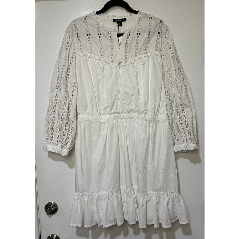 Something Navy Women's Long Sleeve Dress White Eyelet Cinch Waist Size XXL NWT
